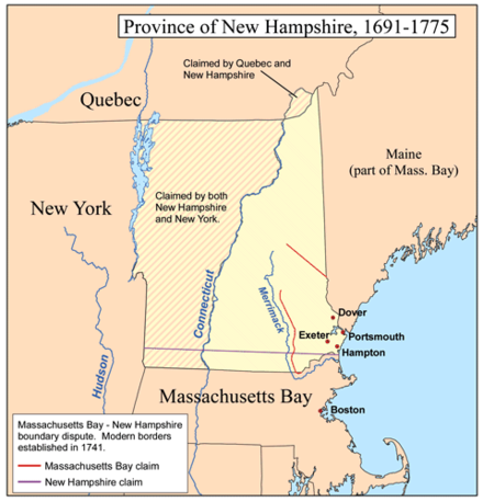 The disputed boundary between Massachusetts Bay Company and the Province of New Hampshire.