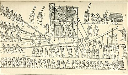 Assyrians dragging a Lamassu, from a relief of Nineveh.