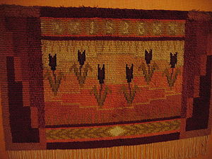 Hand-made ryijy, 1936 Old Finnish rug.JPG