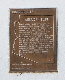 American Flag Post Office Ranch historical marker Oracle-American Flag Post Office Ranch-1877-2.jpg