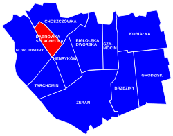 Location of Dąbrówka Szlachecka within the district of Białołęka, in accordance to the Municipal Information System.