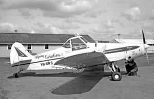 One of the Piper Pawnees that flew Australia's first operational firebombing mission from Benambra in February 1967. Source: National Aerial Firefighting Centre (NAFC). Pawnee 1967.png