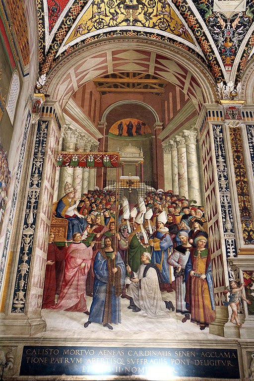 Pinturicchio, liberia piccolomini, 1502-07 circa, Pio II, incoronato pontefice, entra in Vaticano 01