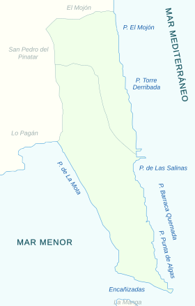 alt=Plano del parque — Perímetro de Salinas y Arenales de San Pedro del Pinatar