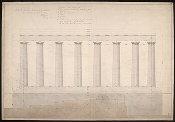 Drawing of the front elevation of the Western Portico of the National Monument of Scotland, by William Henry Playfair, dated 1826 Playfairnatmon2.jpg