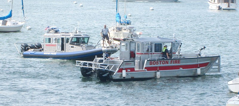 File:Police boat and fire boat in Boston Harbor 2.jpg