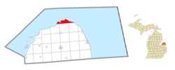 Расположение в округе Гурон (красный) и административной деревне Порт-Остин (розовый)