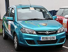 Frazer-Nash Research helped develop several electric-powered Proton prototypes.
(2011 Proton Saga EV pictured) Proton Saga EV at the RAC Future Car Challenge 2011, U.K.jpg