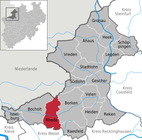 Poziția orașului Rhede pe harta districtului Borken