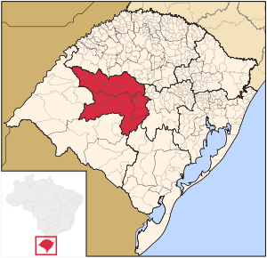 Map of the state of Rio Grande do Sul, Brazil highlighting Western Center Riograndense