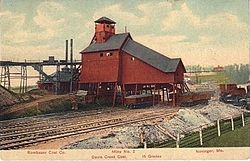 Rombauer Coal Mine, one of the multitude operating in the Novinger area at the turn of the 20th century. Rombauer Coal Mine Novinger Missouri.jpg