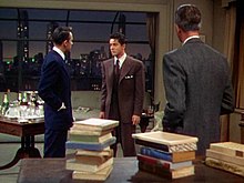 A typical scene from Rope showing James Stewart