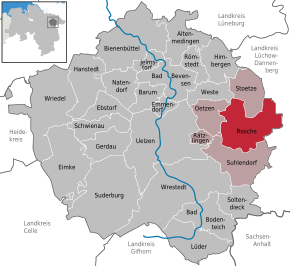 Poziția Rosche pe harta districtului Uelzen
