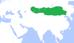 約500年左右時期的柔然汗國疆域（圖中綠色）