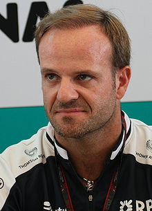 Rubens Barrichello looks at something off camera