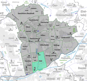 Overview map Recklinghausen with the south in the south