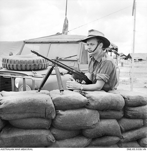 A sentry with an L2A1 at Bien Hoa Air Base, 1965
