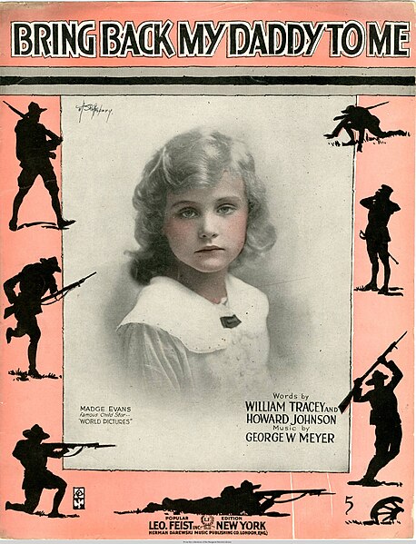 Sheet music cover for "Bring Back My Daddy To Me"