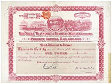 Optionsschein auf eine Stammaktie der "Shell" Transport & Trading Company im Wert von einem £, ausgestellt am 14. Juli 1937