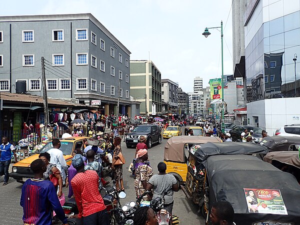 Traffic in Shopping District, Lagos, Nigeria.
