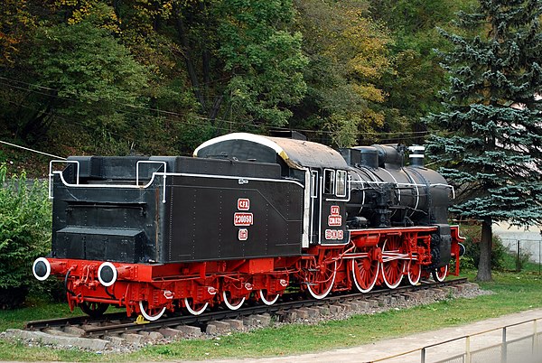 CFR steam engine 230-039 exhibited in Sinaia railway station. The 230 series were steam engines used for passenger train service.