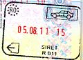 Exit stamp for road travel, issued in Siret on the border with Ukraine.