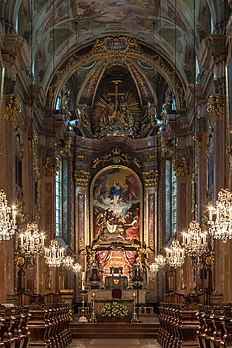 Altar-mor da catedral de Sankt Pölten, Baixa Áustria. Peça-de-altar Assunção de Maria por Tobias Pock (1658). (definição 3 589 × 5 383)