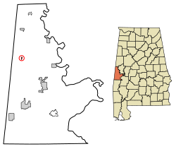 Location of Emelle in Sumter County, Alabama.