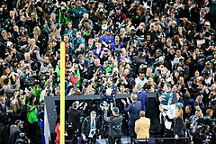 The Philadelphia Eagles are presented with the Vince Lombardi Trophy after winning Super Bowl LII on February 4, 2018 Super Bowl 402EF3AA.jpg