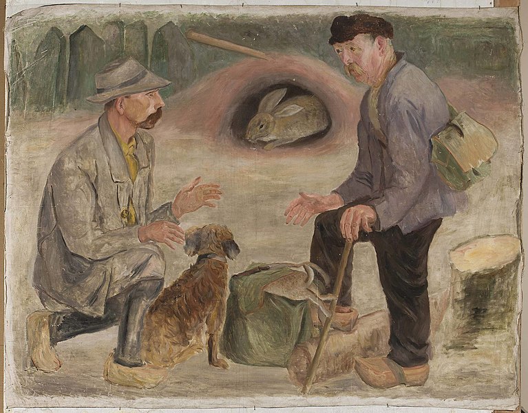 File:Tadeusz Makowski - Conversation with a hunter - MPW 3222 MNW - National Museum in Warsaw.jpg