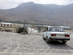 Tajik border gate in front of the bridge to Afghanistan