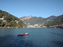 Scenic view of the Nainital from Tallital, the lower end of the lake.