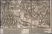 Depiction of cattle raid in Ireland c. 1580 in The Image of Irelande by John Derricke. The Image of Irelande - plate02.jpg