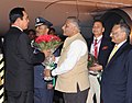 The Prime Minister of the Kingdom of Thailand, Mr. Prayut Chan-o-cha being received by the Minister of State for External Affairs, General (Retd.) V.K. Singh, on his arrival, in New Delhi on January 24, 2018.jpg