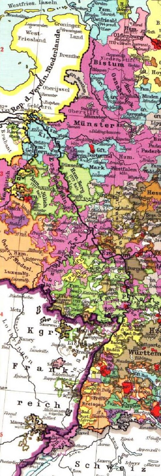 The Rhineland in 1789: The annexation of the left bank of the Rhine by the French Republic set in motion the mediatisation process