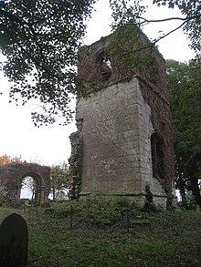 West tower of the ruined St Helen's parish church The ruins of St. Helens church, South Wheatley (geograph 3188745).jpg