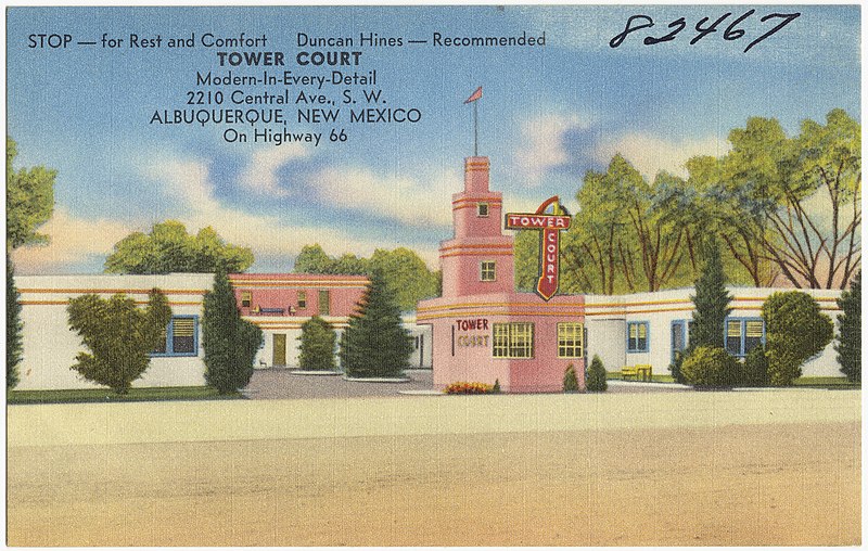 File:Tower Court, modern-in-every-detail, 2210 Central Ave., S. W., Albuquerque, New Mexico, on Highway 66.jpg