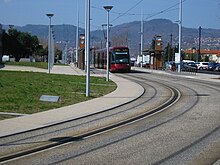 Un tramway à la station du Campus des Cézeaux (commune limitrophe de Clermont-Ferrand)