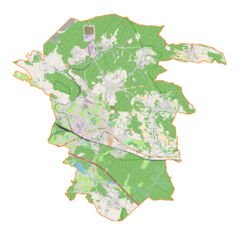 Mapa konturowa gminy Trzebinia, blisko centrum na dole znajduje się punkt z opisem „Młoszowa”