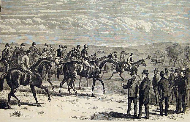 Wood-engraving of 1874's 2,000 Guineas Stakes from May 1874 Illustrated Sporting and Dramatic News