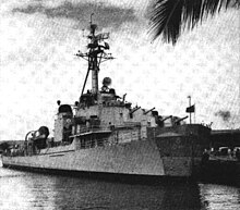 Mansfield with a temporary bow after being mined in 1950. USS Mansfield (DD-728) with temporary bow after being mined c1950.jpg