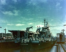 Washington passing through the Panama Canal with Enterprise in October 1945 USS Washington (BB-56) and USS Enterprise (CV-6) in the Panama Canal, October 1945.jpg