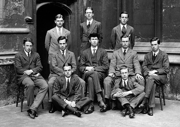 The undergraduates of University College, Trinity term 1917. C. S. Lewis standing on the right-hand side of the back row.