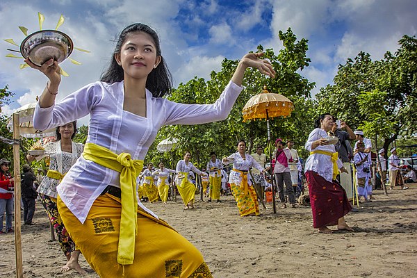 Melasti, a self-purification ceremony to welcome Nyepi by all Hindus in Bali. This ceremony is held on the beach with the aim of purifying oneself from all bad deeds.