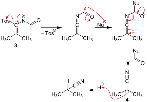 Zweiter Teil des Reaktionsmechanismus der Van-Leusen-Reaktion