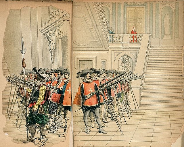 Depiction of the Cardinal's musketeers, the great rivals of the King's musketeers