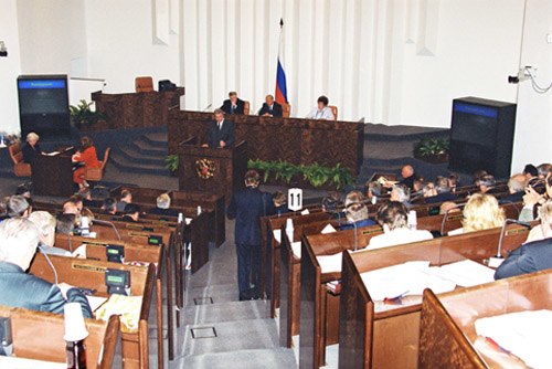 President Vladimir Putin before the Federation Council. May 21, 2002.