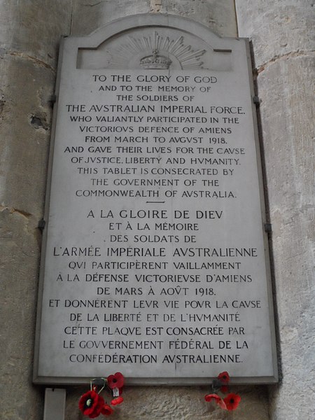 File:WWI memorial tablet to Australian forces in Amiens Cathedral.JPG