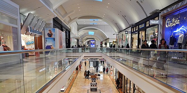 The interior of Garden State Plaza megamall in Paramus, Bergen County, New Jersey, the borough with the world's highest concentration of shopping mall