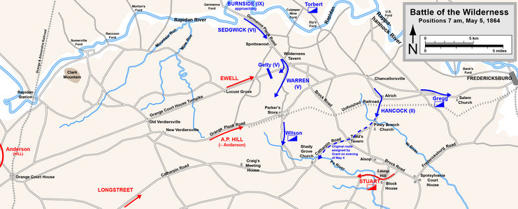 Прелюдия к битве (5 мая 1864 г., 7 часов) Союз Конфедерации